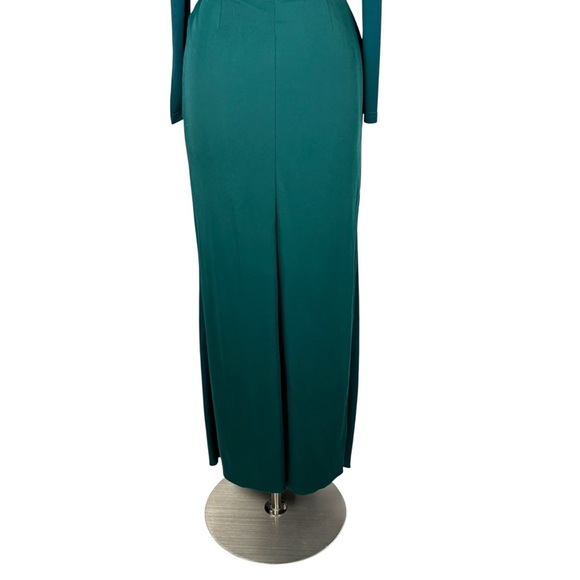 ZAC POSEN FOREST GREEN LONG SLEEVE JERSEY WRAPPED AROUND GOWN DRESS - Picture 12 of 15